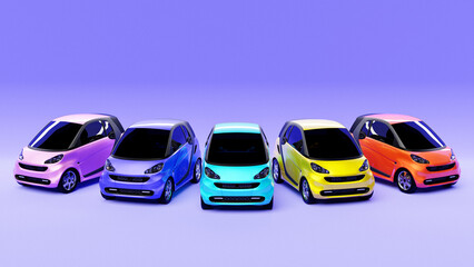 3d illustration colorful models of children's cars