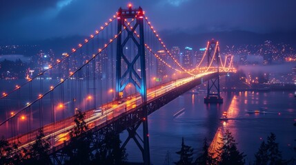 Naklejka premium Sparkling Light on the Suspension Bridge 