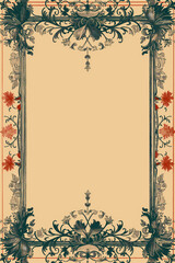 Obraz premium a deep green and cream color scroll with a gold flowers frame.
