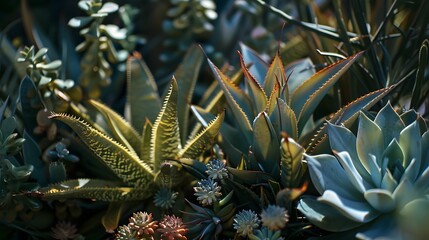 Fototapeta premium Close-up of Succulent Plants in Botanical Garden