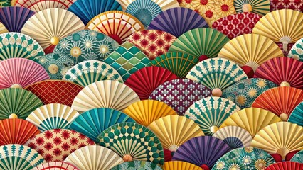 A Beautiful Pattern Of Colorful Japanese Fans.