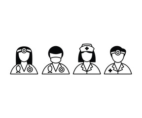 Fototapeta premium medical person profile doctor nurse icons symbol vector design black white illustration collections sets isolated