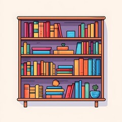 Colorful Cartoon Bookshelf Displaying Diverse Literature and Knowledge