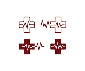 Fototapeta premium medical plus heart rate line icons symbol red vector design simple illustration collections sets isolated