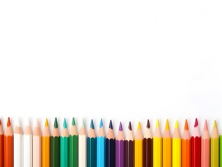 Colorful Pencils Set on Plain White Background with Space for Text