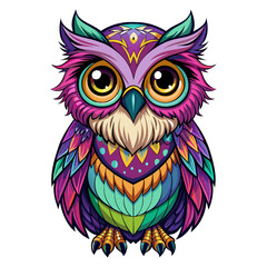 Fototapeta premium adorable psychedelic owl, fantasy colorful cubism, isolated on transparent background
