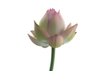 Close-Up of a Beautiful Pink Lotus Flower Bud Isolated on White Background, Showcasing Delicate Petals and Natural Elegance, Perfect for Botanical, Nature, and Floral-Themed Projects