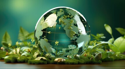 eco planet earth background with green plant ornaments