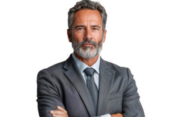 Confident professional senior businessman executive manager in suit, isolated on transparent background