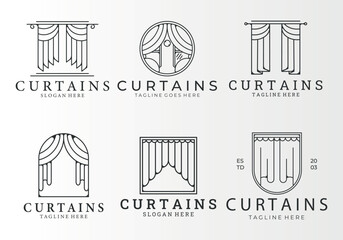 pack, set, collection curtains line art logo vector vintage illustration design, icon, sign and symbol