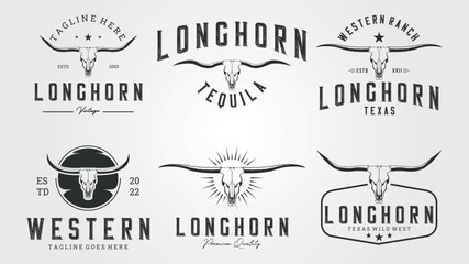 pack, set and collection of longhorn vintage logo vector illustration design