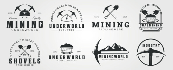 pack of mining logo vector vintage illustration, sign or symbol for business
