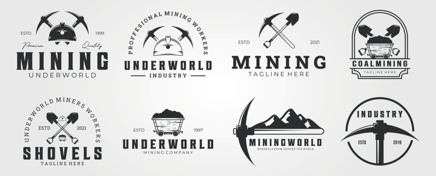 pack of mining logo vector vintage illustration, sign or symbol for business