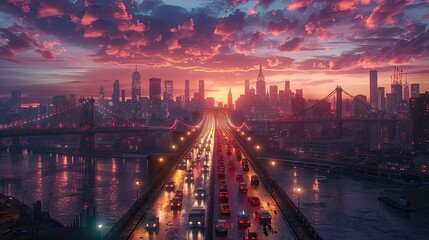 Fototapeta premium The modern city skyline forms a striking urban cityscape, with its architecture providing a dynamic background to the bustling streets