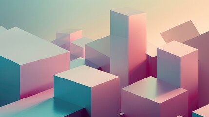 Fototapeta premium Minimalist Architecture Desktop Wallpaper: Abstract Colorful Cubes, Lines, and Negative Space in Monochrome Hues