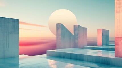 Minimalist Architecture Desktop Wallpaper: Abstract Colorful Cubes, Lines, and Negative Space in Monochrome Hues