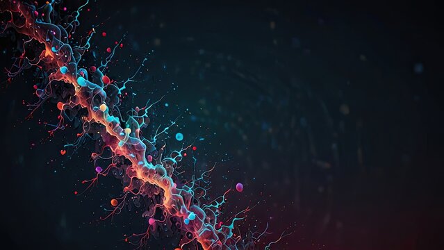 highly stylized and colorful representation of a subatomic particle. It appears to be an artistic interpretation of an atom or a virus-like structure