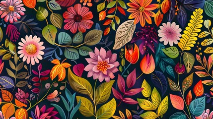 Fototapeta premium Harmony in Bloom: A Botanical Symphony of Color and Form Pattern
