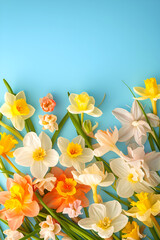 Fototapeta premium spring flowers on blue background 