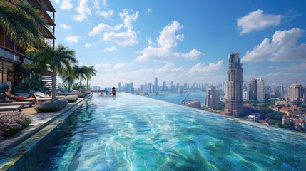 Fototapeta premium The modern city skyline forms a striking urban cityscape, with its architecture providing a dynamic background to the bustling streets