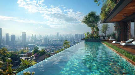 Fototapeta premium The modern city skyline forms a striking urban cityscape, with its architecture providing a dynamic background to the bustling streets