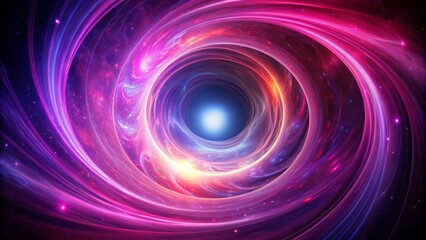 Vibrant pink and purple vortex swirls on a dark background, encircled by a crisp white circle, evoking a sense of cosmic energy and mystique.