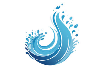 Round swirl water flow splash with splatters, clean blue water wave isolated on background. Liquid water drops, water flows and waves flat vector illustration.