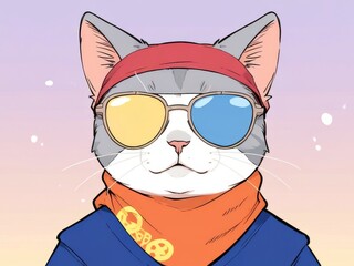 cool rebel cat using scarf and sunglasses