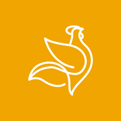 rooster crowing line logo design vector