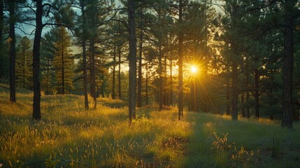 Obraz premium Sunlight in the Pine Forest