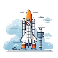Fototapeta premium Rocket Launch Pad Futuristic Design Cartoon Front View Complementary Color Scheme