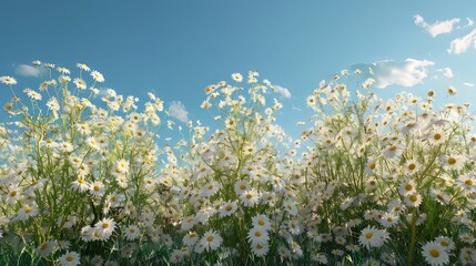 Obraz premium Persian daisy bushes under a blue sky, photography, realistic photography generated with AI