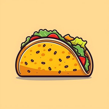 recommend clip art: Taco Flat Design Front View Mexican Food Theme Cartoon Drawing with Complementary Color Scheme