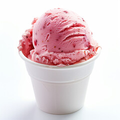 Strawberry ice cream in a small cup, soft and tempting texture, strong strawberry aroma, pure white background, AI Generated Images