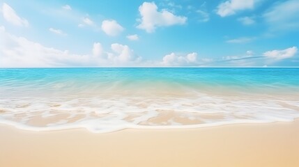 Obraz premium Tropical Turquoise Ocean and Sandy Beach on Bright Sunny Day for Summer Holidays