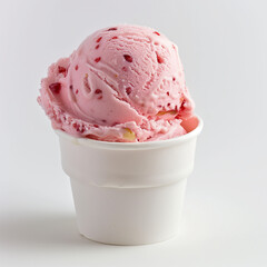 Strawberry ice cream in a small cup, soft and tempting texture, strong strawberry aroma, pure white background, AI Generated Images