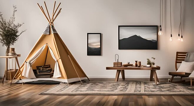 Children's room interior in camping concept