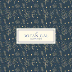 Summer Tropical Leaves Maroon Cream Hand drawn mono-line floral botanical flower background design