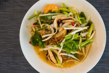 Thai crispy seafood spicy salad. Thai Spicy salad.