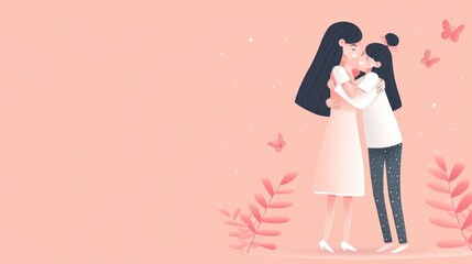 invitation card design of mother bends over and hugs her  little girl