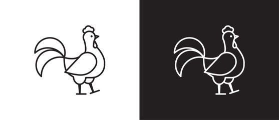 Outline rooster icon. Chicken, rooster line icon. Chicken linear logo.  Farm symbol. Chicken icon vector illustration isolated on black and white background. Eps10