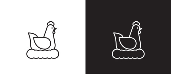 Outline hen icon. Chicken linear logo. the chicken incubates the egg, Hen template. Chicken, hen line icon. Farm symbol. Chicken icon vector illustration isolated on black and white background. Eps10 © sugarstock