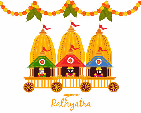 Creative chariot for happy rath yatra Lord Jagannath, Balabhadra and Subhadra with garland decoration 