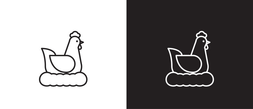 Outline hen icon. Chicken linear logo. the chicken incubates the egg, Hen template. Chicken, hen line icon. Farm symbol. Chicken icon vector illustration isolated on black and white background. Eps10