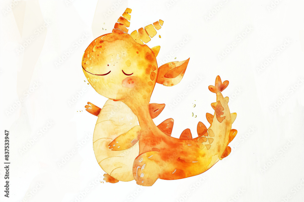 Sticker Cute Watercolor Dragon Illustration