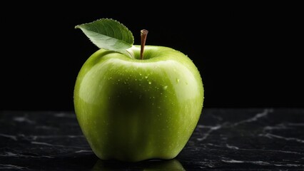 A Minimalist Perspective of a Green Apple with Glittering Sugar Coating and an Intact Stem