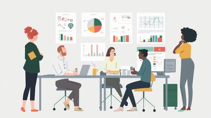 flat vector illustration of office in a relaxed business team meeting atmosphere