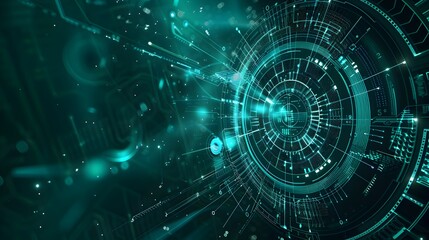 Fototapeta premium Teal Futuristic Technology Concept with Digital Space Background for Banner or Poster