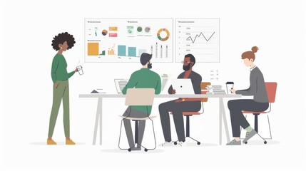 flat vector illustration of office in a relaxed business team meeting atmosphere
