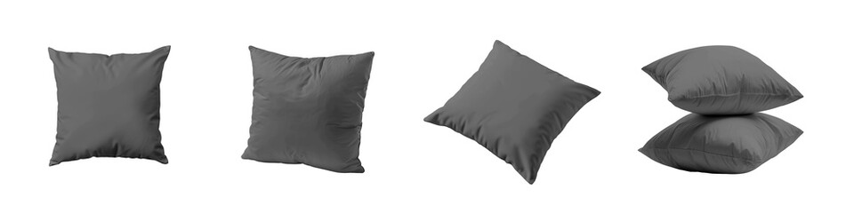 Various shapes of gray throw pillows create a simple and cozy ambiance, making them ideal for home decor and interior design applications isolated on transparent background cutout png
